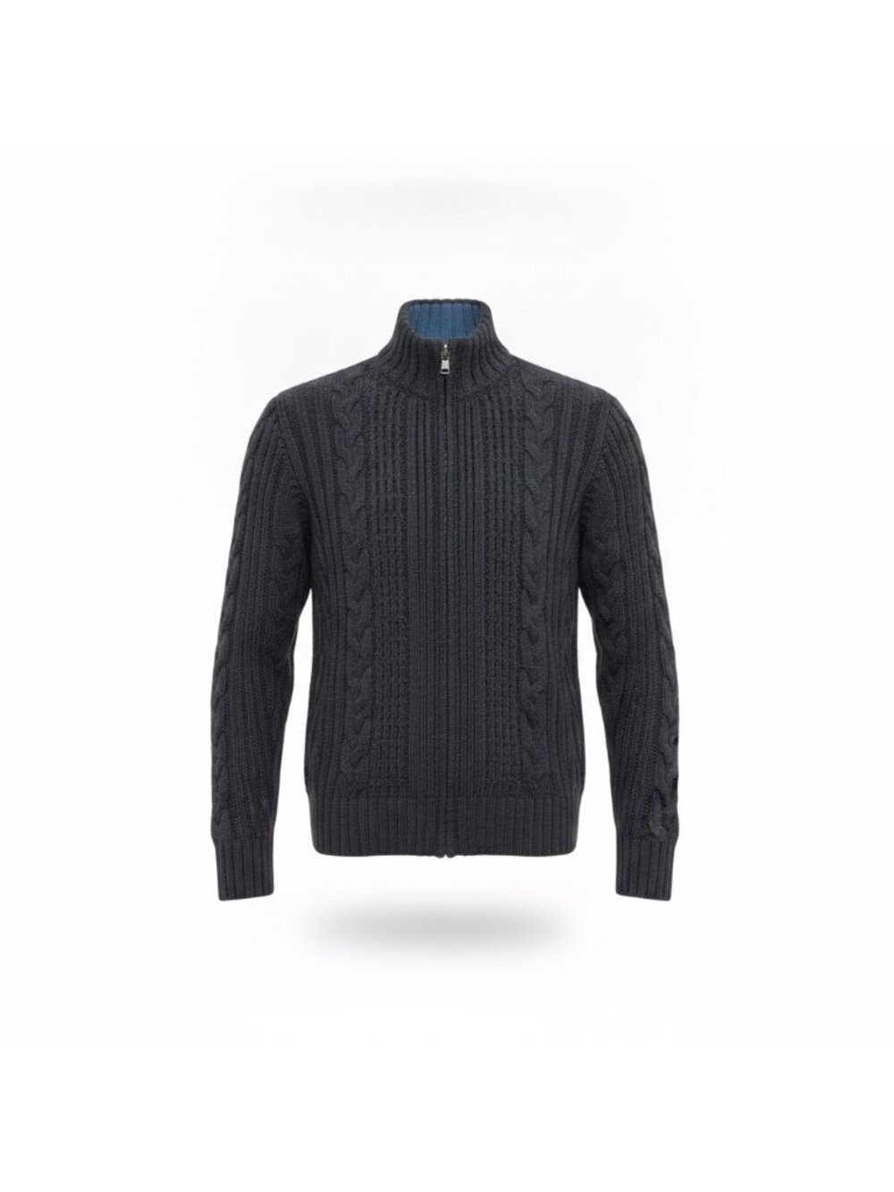 Ted Baker womens  Navy Alpaca Merino Wool Cable Knit Full-Zip Sweater Size 4